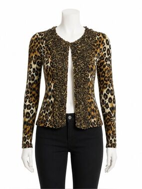 Vintage BEREK by Takako Sakon Leopard Rosette Cardigan Size S Y2K Art to Wear